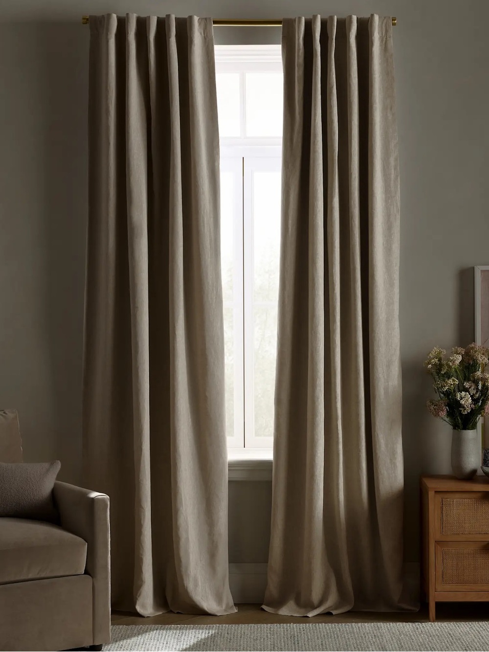 NWT QUINCE Set Of 2 48x96 European Linen True Blackout Curtains Flax 9496